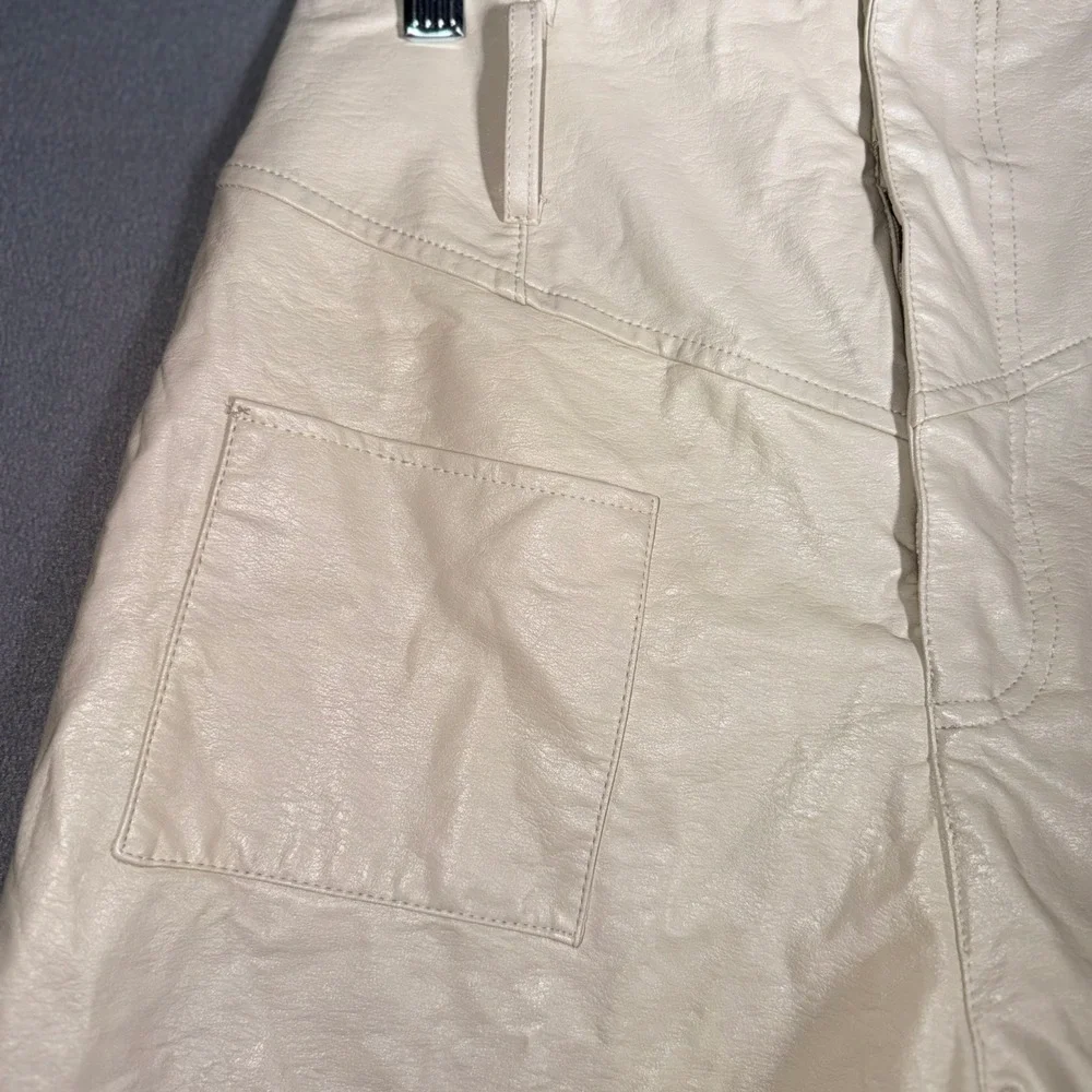 Olivaceous Small Faux Leather High‎ Waisted Shorts Cream Neutral Minimalist Chic